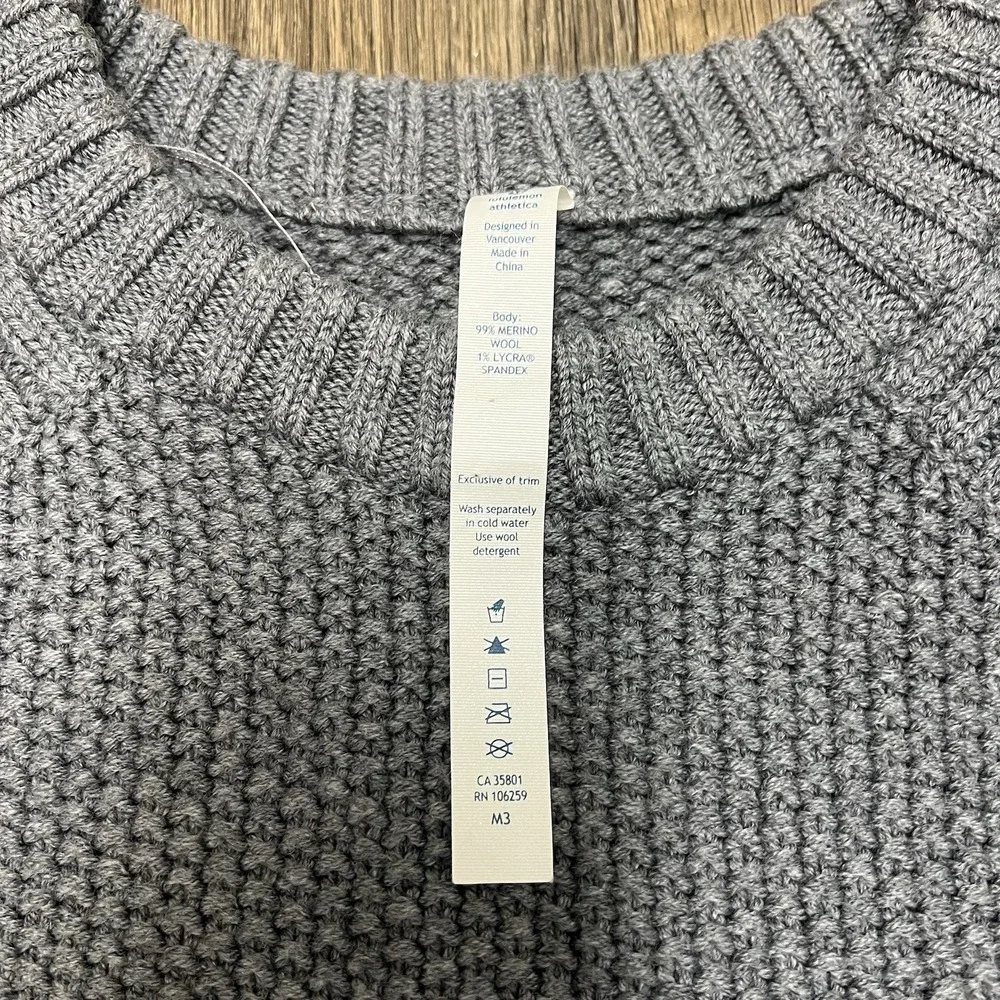 Lululemon Passage Women's Size 4 Sweater Heather Grey Chunky Knit Oversized